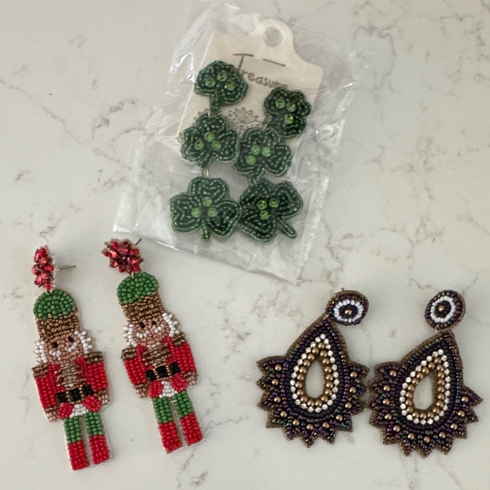 Beaded Nutcracker and seasonal  Earrings